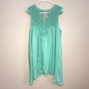 Entro Teal Sleeveless Tunic Dress Crochet Large